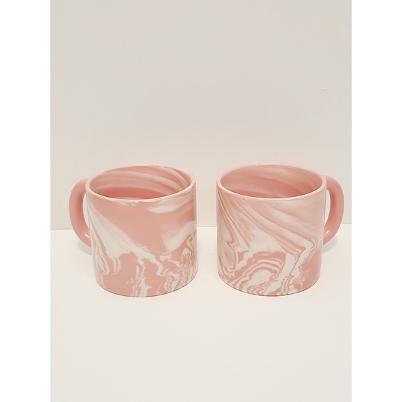Starbucks Pink White Marble Swirl Coffee Tea Mug Cup 12 oz Set Of 2 NEW - Picture 2 of 2